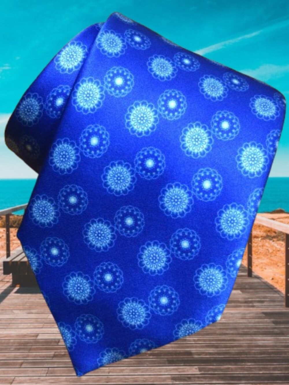 $550 BRIONI Blue White Geometric Medallion Handmade Italy Silk Neck Tie XL Long